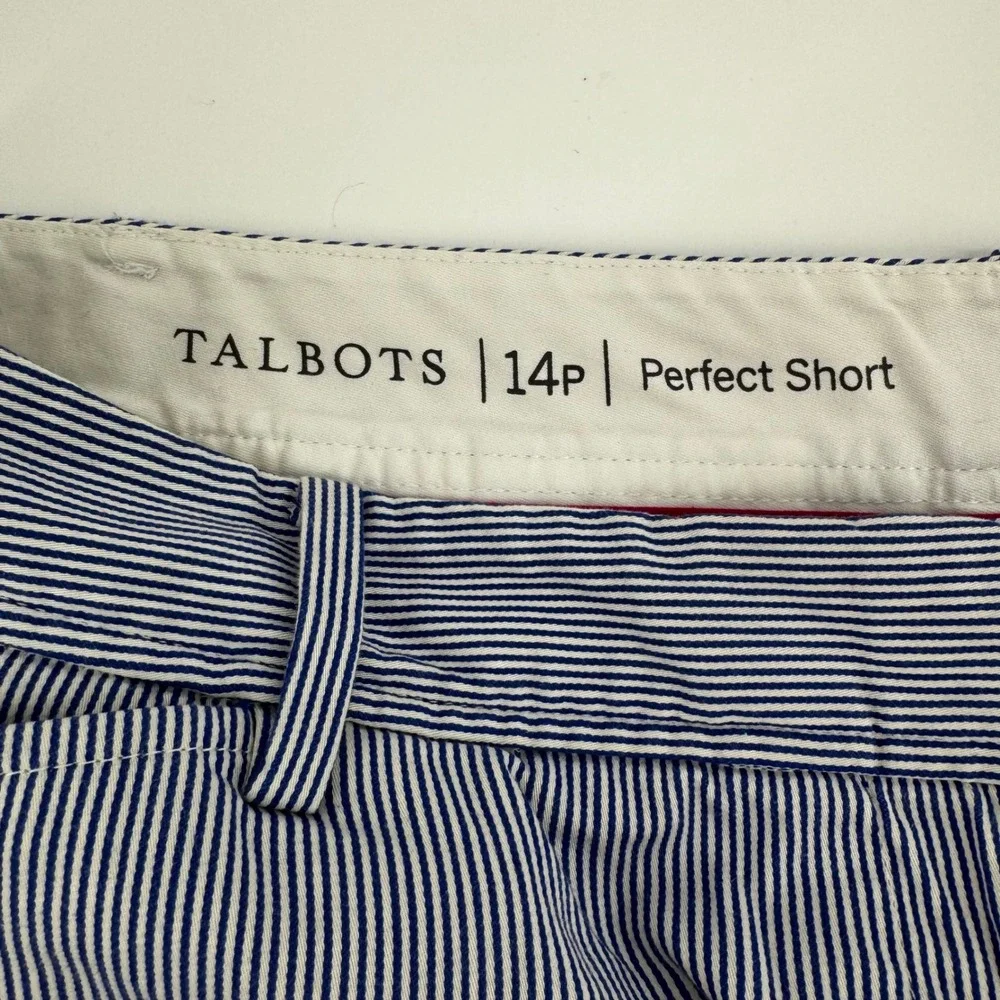 Talbots Perfect Short 14P Womens Blue‎ White Pinstripe Bermuda Cotton Stretch